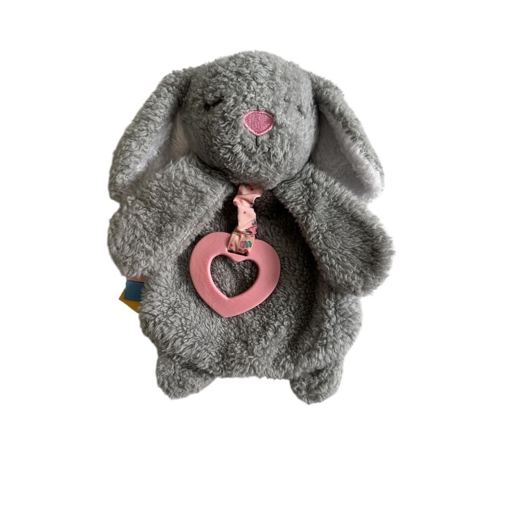 Modern Baby Gray Pink Bunny Rabbit Heart Snuggle Lovey Toy Blankie Plush Teether